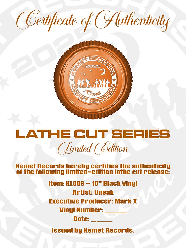 Kemet Records Lathe Cut Series KL009 Certificate Of Authenticity